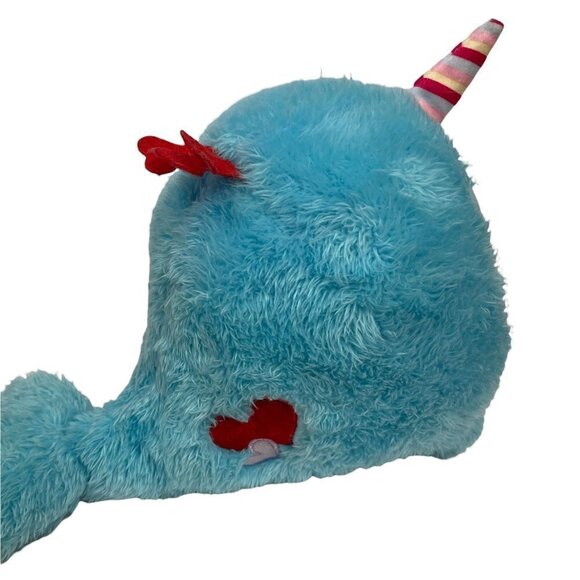 Fiesta Plush Stuffed Animal Toy Narwhal Whale Horn Blue Red Hearts 10" - Picture 2 of 5